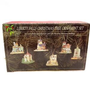 Hand painted Cold Cast Porcelain Miniature Ornaments Six Liberty Falls Buildings